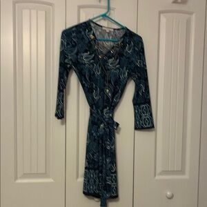 Haani Blue and Green Sheath Dress with Scoop Neck